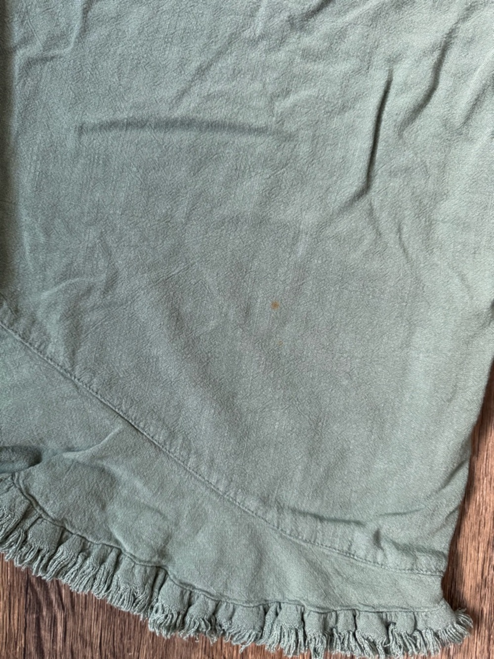 Umgee Green Linen Cotton Capri Pants Elastic Waist Pockets Wide-Leg Ruffle L - Picture 8 of 8